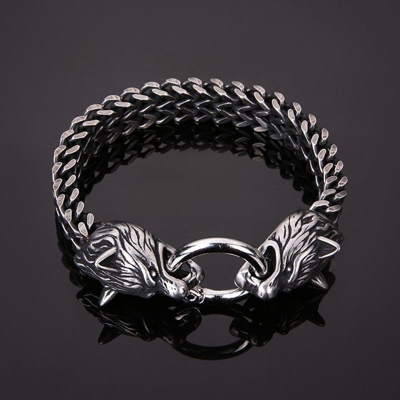image-Nordic Viking Wolf Head Titanium Steel Bracelet for Men