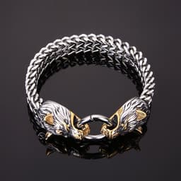 image-Nordic Viking Wolf Head Titanium Steel Bracelet for Men