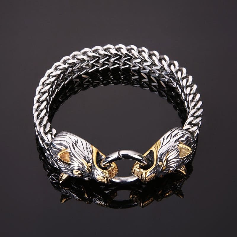 image-Nordic Viking Wolf Head Titanium Steel Bracelet for Men