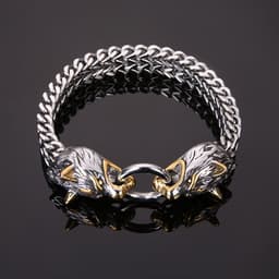 image-Nordic Viking Wolf Head Titanium Steel Bracelet for Men