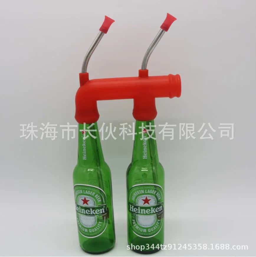 image-Double Bottle Beer Bong Snorkel Drinking Funnel