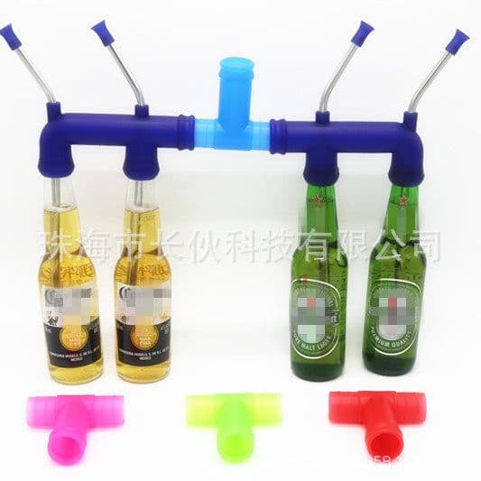 image-Double Bottle Beer Bong Snorkel Drinking Funnel