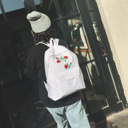 image-Canvas Embroidered Backpack Flower Pattern School Bag Unisex