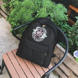 image-Canvas Embroidered Backpack Flower Pattern School Bag Unisex