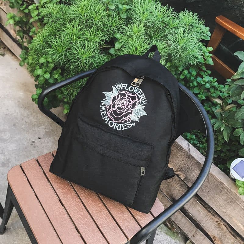 image-Canvas Embroidered Backpack Flower Pattern School Bag Unisex