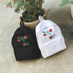image-Canvas Embroidered Backpack Flower Pattern School Bag Unisex