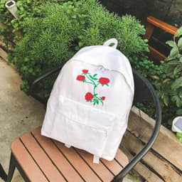 image-Canvas Embroidered Backpack Flower Pattern School Bag Unisex
