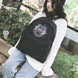 image-Canvas Embroidered Backpack Flower Pattern School Bag Unisex