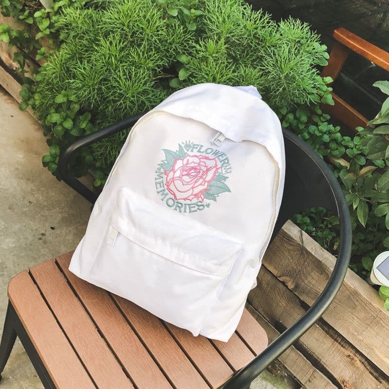 image-Canvas Embroidered Backpack Flower Pattern School Bag Unisex