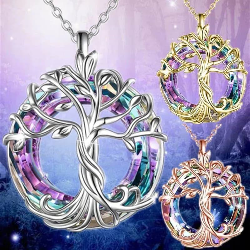 image-Tree of Life Pendant Necklace Women's Geometric Hollow Alloy Chain