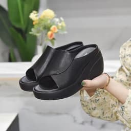 image-Women's Platform Wedge Sandals Fish Toe PU Summer Slippers