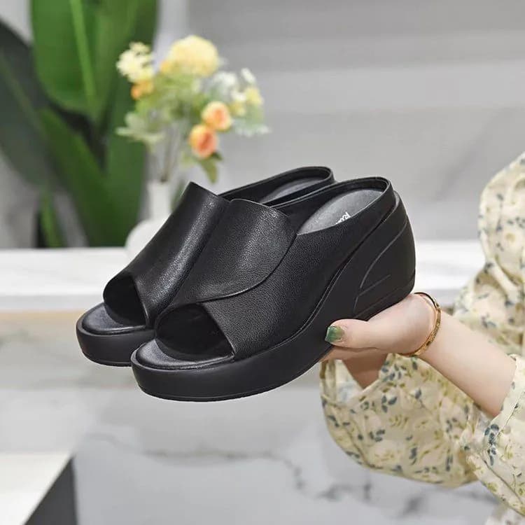 image-Women's Platform Wedge Sandals Fish Toe PU Summer Slippers