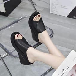 image-Women's Platform Wedge Sandals Fish Toe PU Summer Slippers