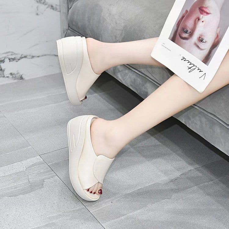 image-Women's Platform Wedge Sandals Fish Toe PU Summer Slippers