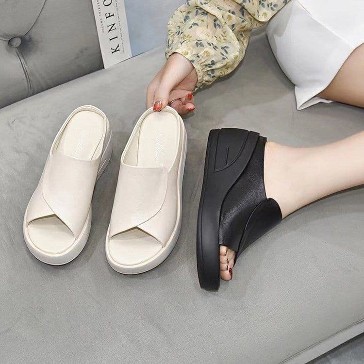 image-Women's Platform Wedge Sandals Fish Toe PU Summer Slippers