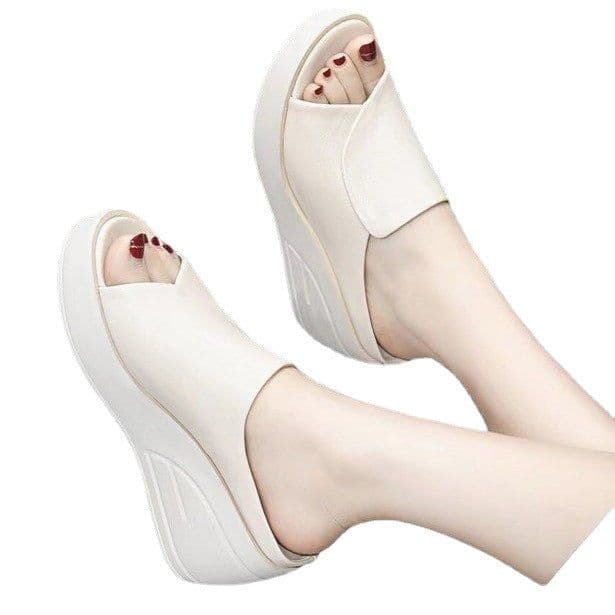 image-Women's Platform Wedge Sandals Fish Toe PU Summer Slippers