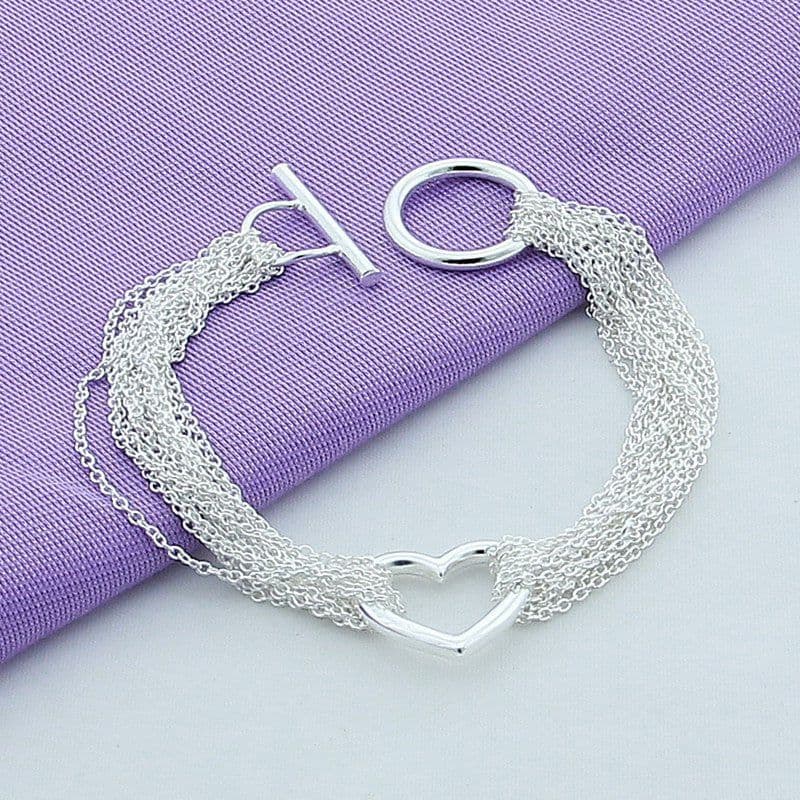 image-Silver Plated Heart Bracelet YH103 - Unisex European Style Jewelry