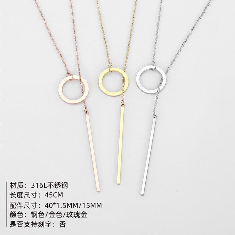 image-eManco Stainless Steel Geometric Round Pendant Necklace YX15473