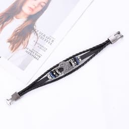 image-Alloy Eagle Braided Leather Bracelet with Buckle