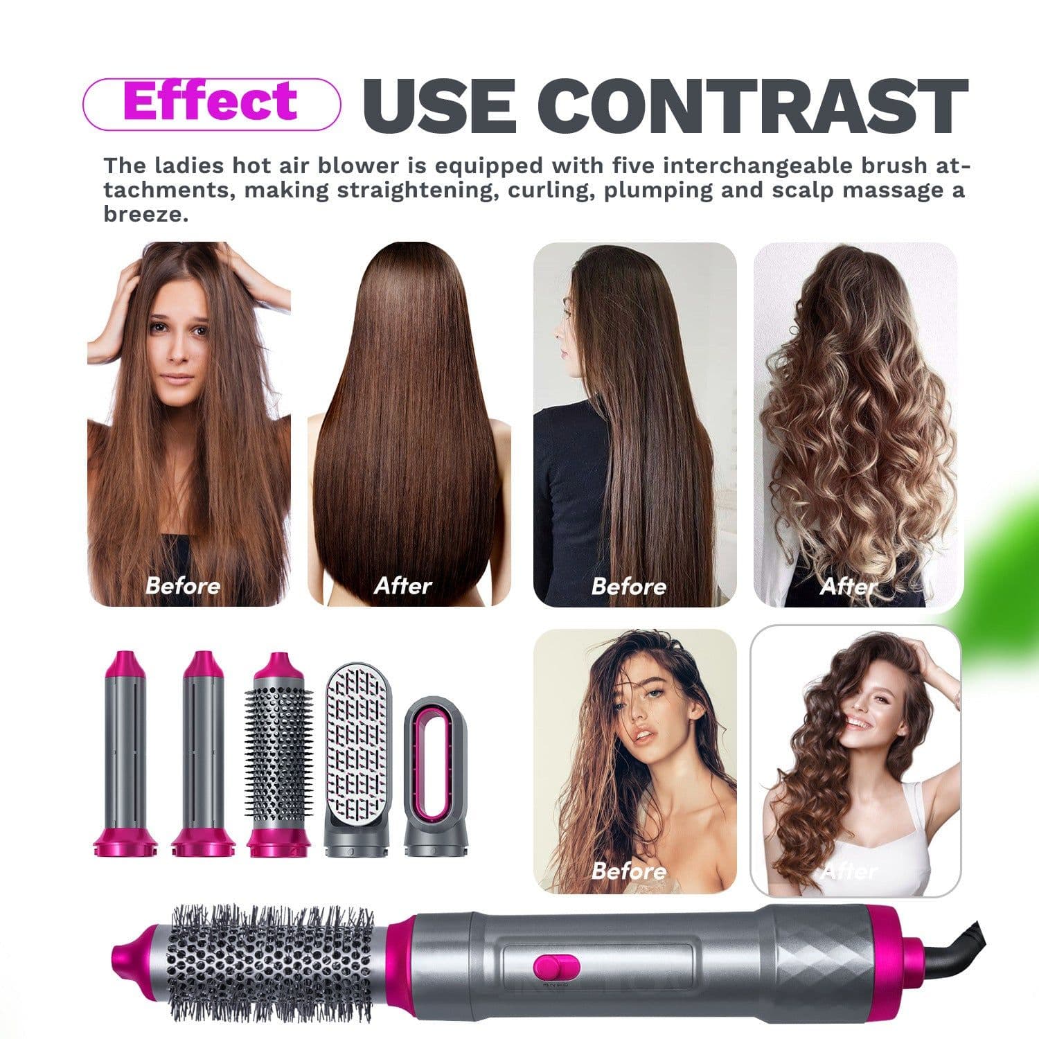 image-5-in-1 Hair Dryer Styling Tool with Hot Air Brush & Comb Attachments