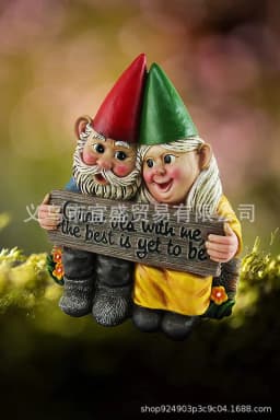 image-Resin Garden Gnome Couple Statue Cartoon Dwarf Ornament