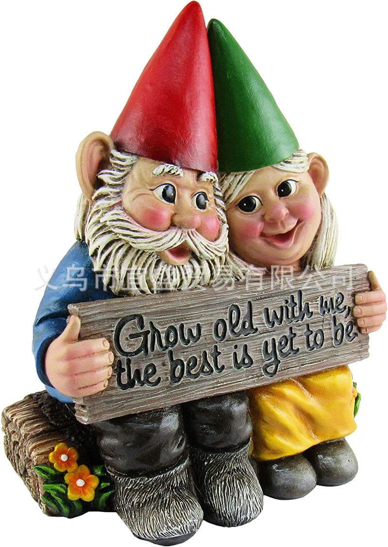 image-Resin Garden Gnome Couple Statue Cartoon Dwarf Ornament