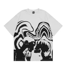 image-Skull Couple Print T-Shirt Unisex Loose Fit Short Sleeve Cotton