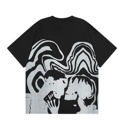 image-Skull Couple Print T-Shirt Unisex Loose Fit Short Sleeve Cotton