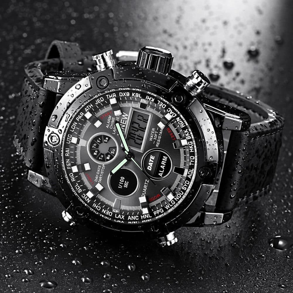 image-Chronograph Business Watch Mens Leather Digital Wristwatches