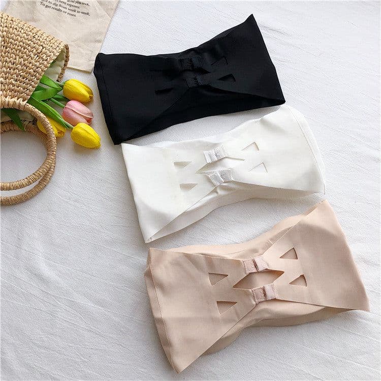 image-Women's Strapless Ice Silk Tube Top Bra with Backless Design