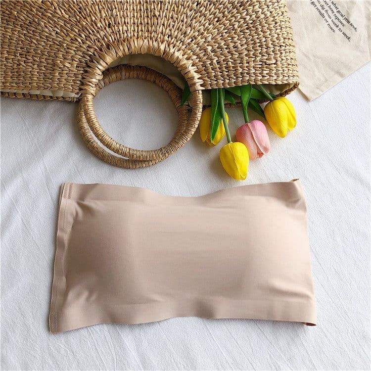 image-Women's Strapless Ice Silk Tube Top Bra with Backless Design