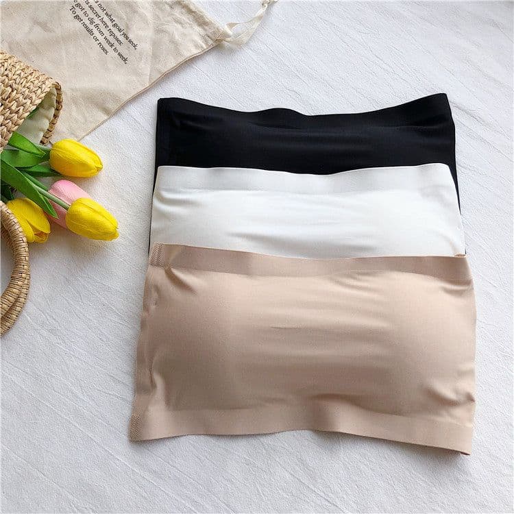 image-Women's Strapless Ice Silk Tube Top Bra with Backless Design