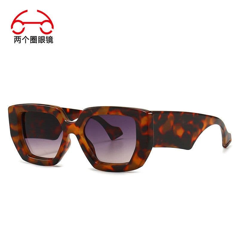 image-Two Circles Square Frame Sunglasses UV400 Fashion Thick Frame