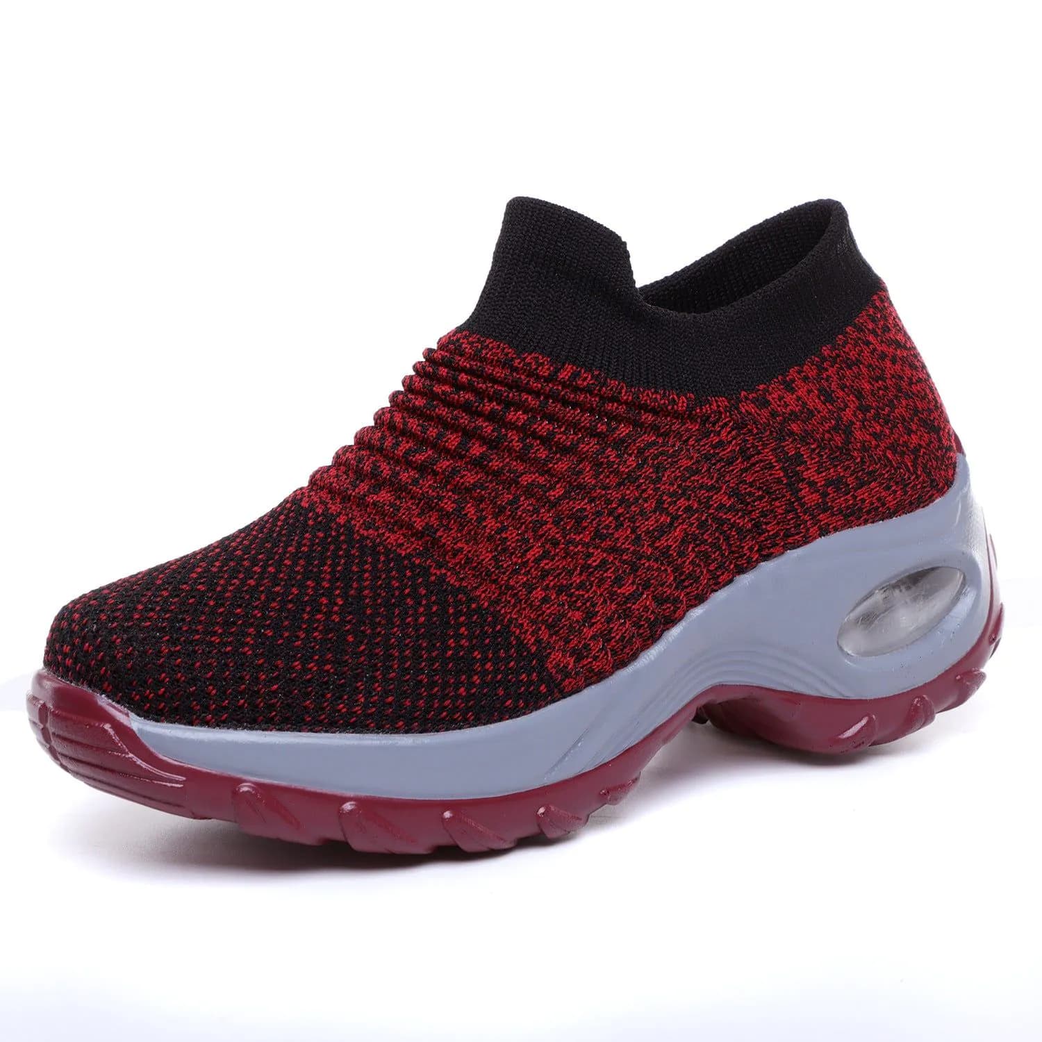 image-Women's Flyknit Platform Sneakers with Air Cushion - Casual Slip-On