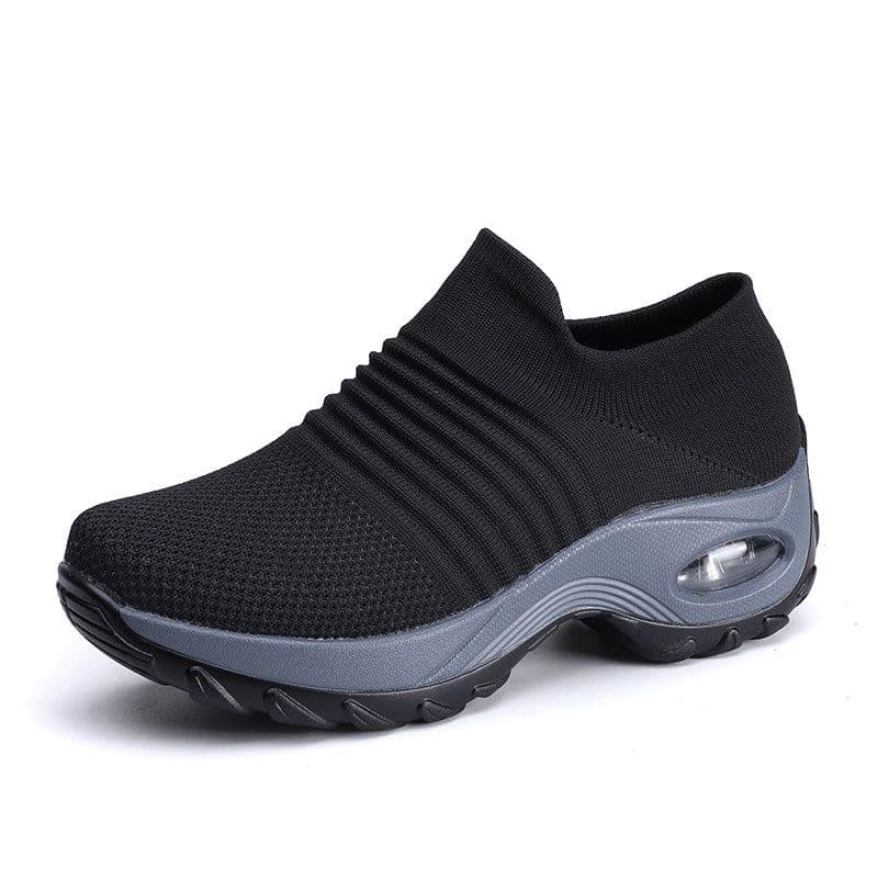 image-Women's Flyknit Platform Sneakers with Air Cushion - Casual Slip-On