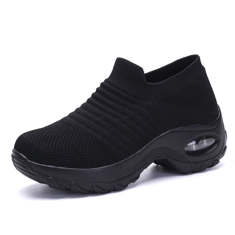 image-Women's Flyknit Platform Sneakers with Air Cushion - Casual Slip-On