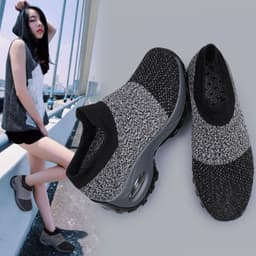 image-Women's Flyknit Platform Sneakers with Air Cushion - Casual Slip-On