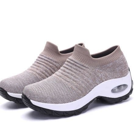 image-Women's Flyknit Platform Sneakers with Air Cushion - Casual Slip-On