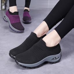 image-Women's Flyknit Platform Sneakers with Air Cushion - Casual Slip-On