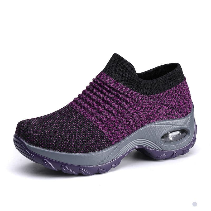 image-Women's Flyknit Platform Sneakers with Air Cushion - Casual Slip-On