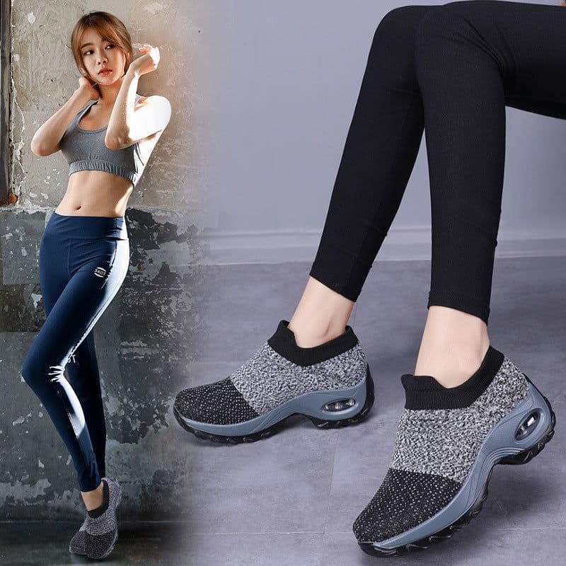 image-Women's Flyknit Platform Sneakers with Air Cushion - Casual Slip-On