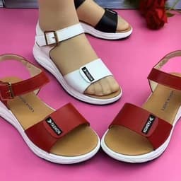 image-Shanli Daddy Women's Sandals PU Leather Flat Casual Buckle
