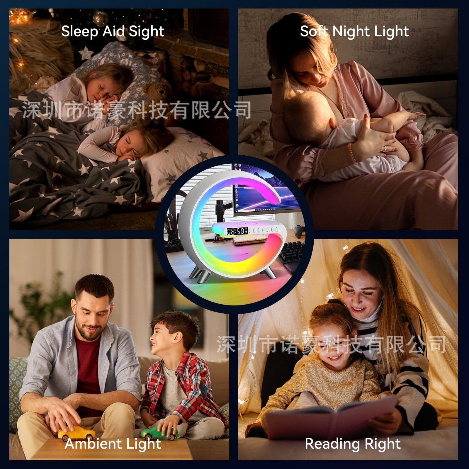 image-Bluetooth Speaker with Wireless Charging, Sunrise Wake-Up Light & Atmosphere Lamp