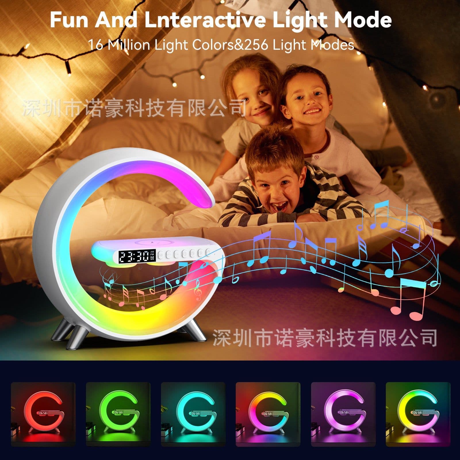 image-Bluetooth Speaker with Wireless Charging, Sunrise Wake-Up Light & Atmosphere Lamp