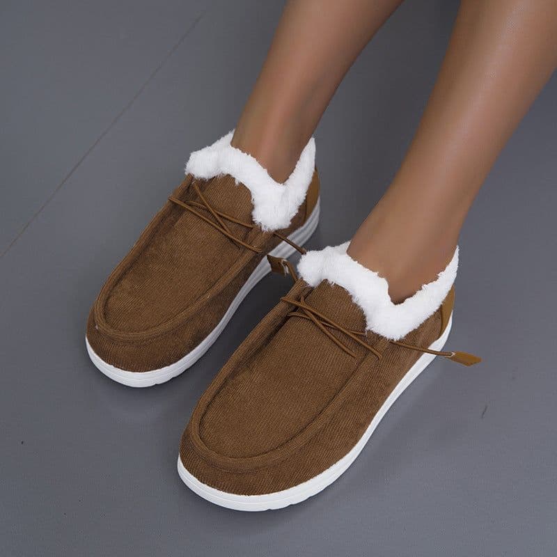 image-Women's Winter Cotton Snow Boots Flat Heel Lace-Up Warm Fur Lined