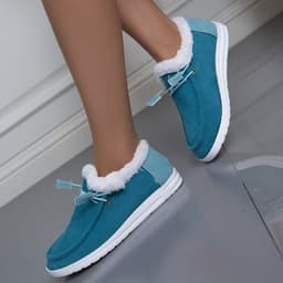 image-Women's Winter Cotton Snow Boots Flat Heel Lace-Up Warm Fur Lined