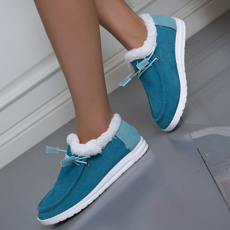image-Women's Winter Cotton Snow Boots Flat Heel Lace-Up Warm Fur Lined