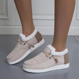 image-Women's Winter Cotton Snow Boots Flat Heel Lace-Up Warm Fur Lined