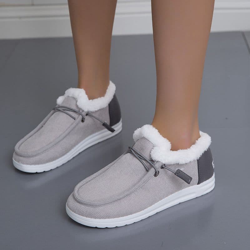 image-Women's Winter Cotton Snow Boots Flat Heel Lace-Up Warm Fur Lined
