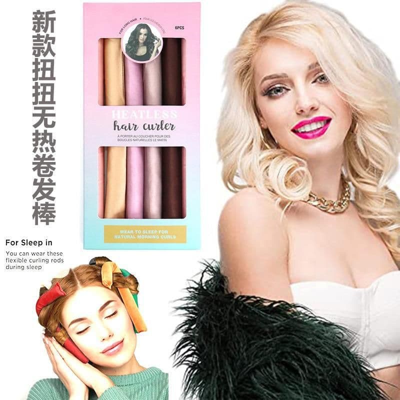 image-Heatless Hair Curler Set 25cm Lazy Curler Rod 6-Piece